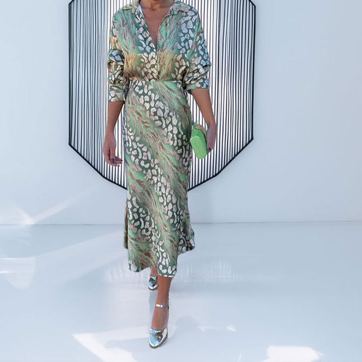 Damen seidiges Maxikleid mit elegantem Wickel-Design und schimmerndem Muster Drune