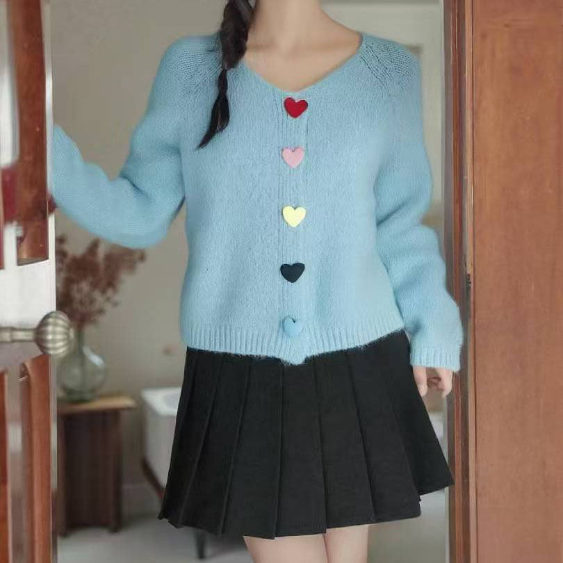 Damen Strickjacke mit herzförmigen Knopfdetails Drune