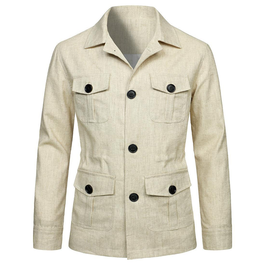 Herren nan Utility-Jacke aus Leinen mit vier aufgesetzten Taschen und taillierter Silhouette Drune