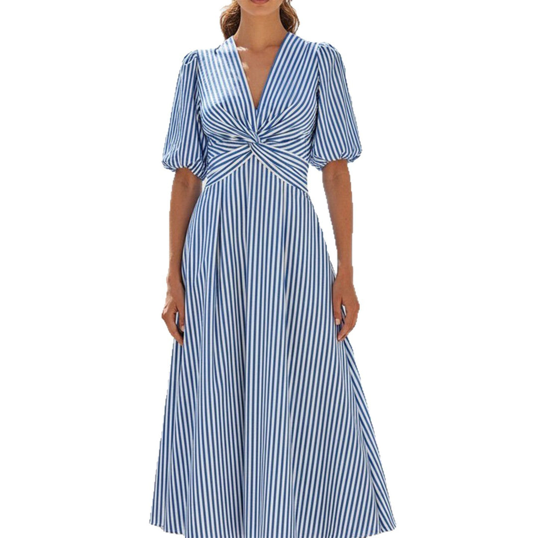Damen Midikleid mit wundervollem Wickel-Design und eleganten Streifen Drune