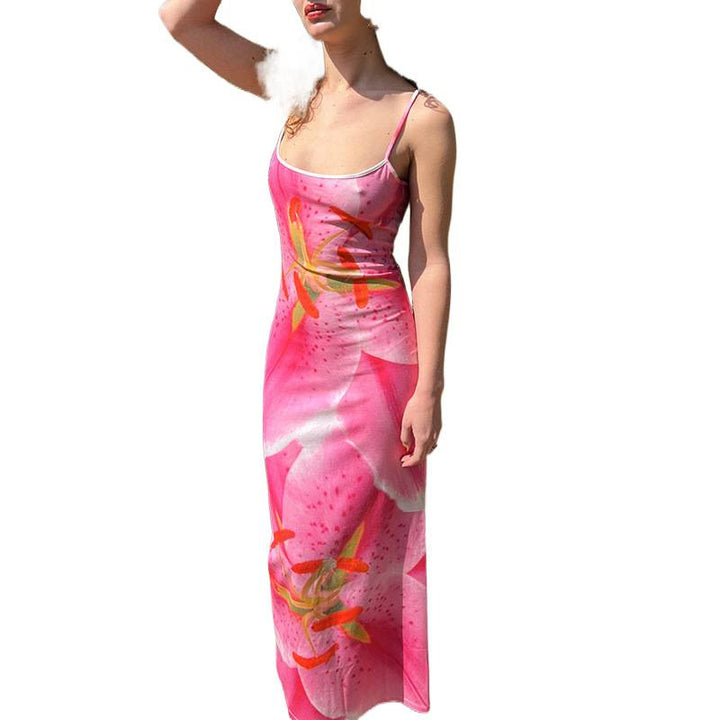 Damen Maxikleid mit floralem Print und verstellbaren Spaghettiträgern Drune