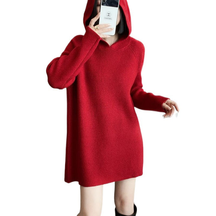 Damen Kapuzenpullover-Kleid aus weichem Strick Drune