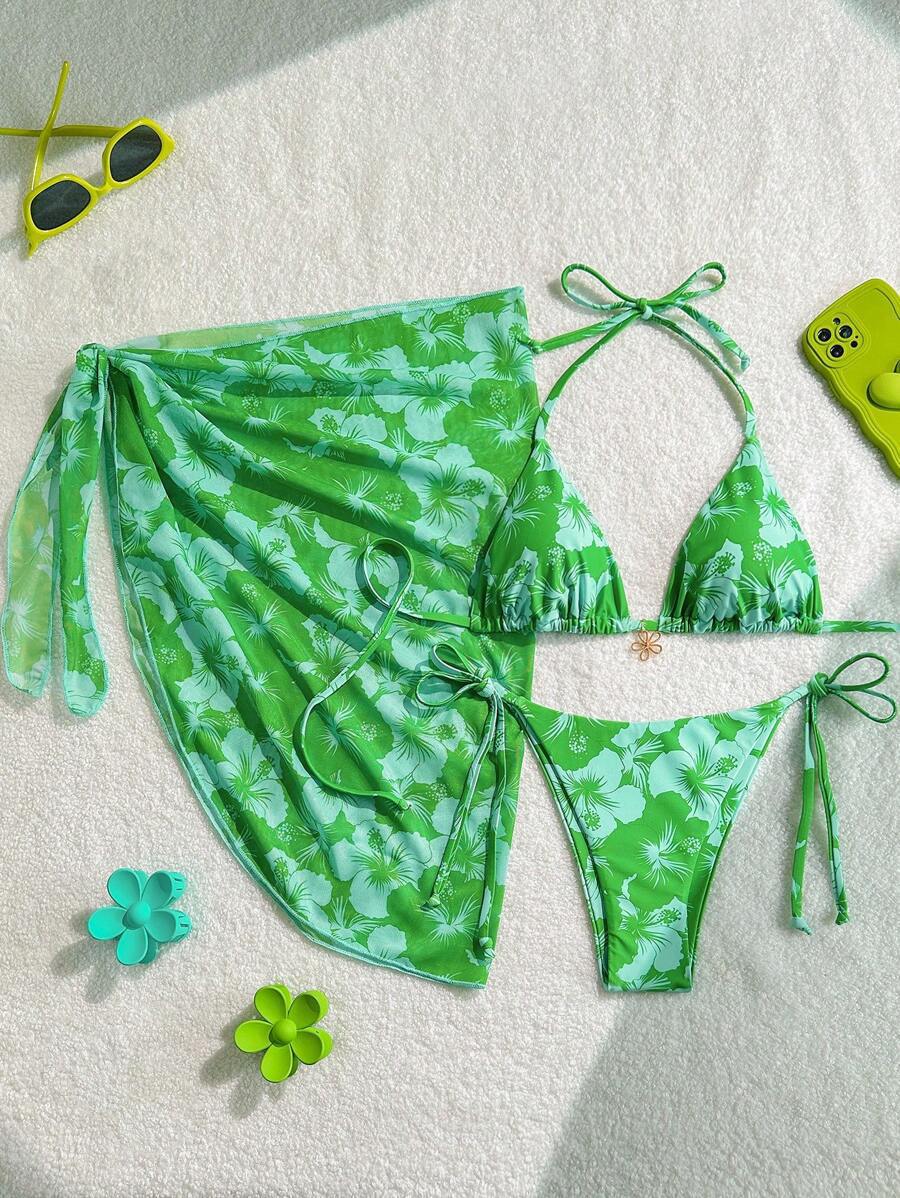 Damen Triangel-Bikini-Set mit verstellbaren Trägern und Wickeltuch Drune