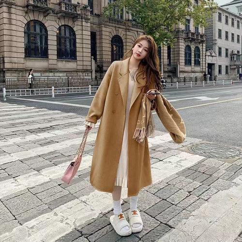 Damen Eleganter doppelt geknöpfter Wollmantel Drune