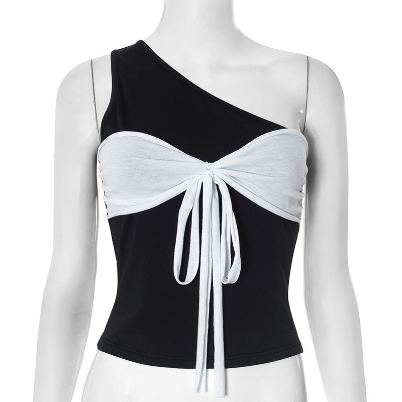 Damen asymmetrisches Crop-Top mit eleganten Wickeldetails Drune