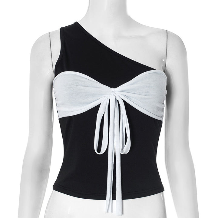 Damen asymmetrisches Crop-Top mit eleganten Wickeldetails Drune
