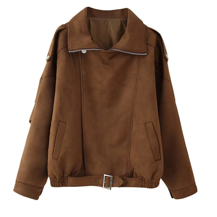 Damen modische Wildlederjacke im oversized Schnitt mit edlen Details Drune