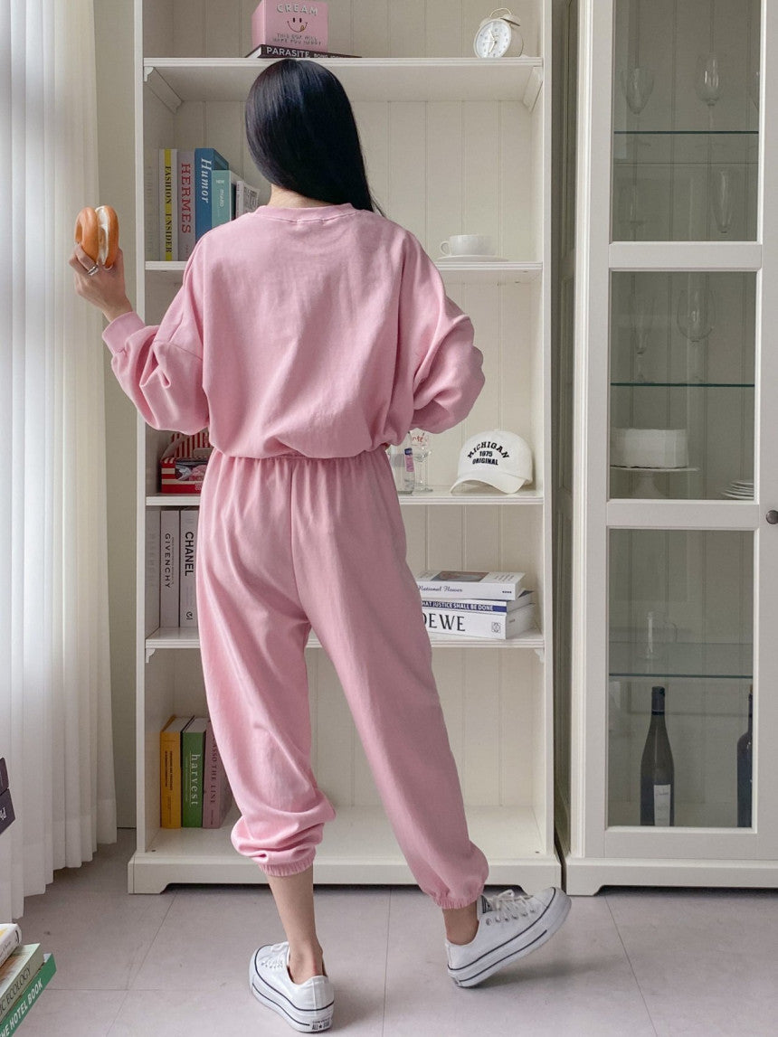 Damen lässiges Sweatshirt- und Jogginghose-Set mit eingesticktem Logo Drune