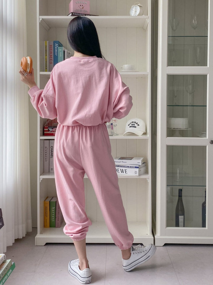 Damen lässiges Sweatshirt- und Jogginghose-Set mit eingesticktem Logo Drune