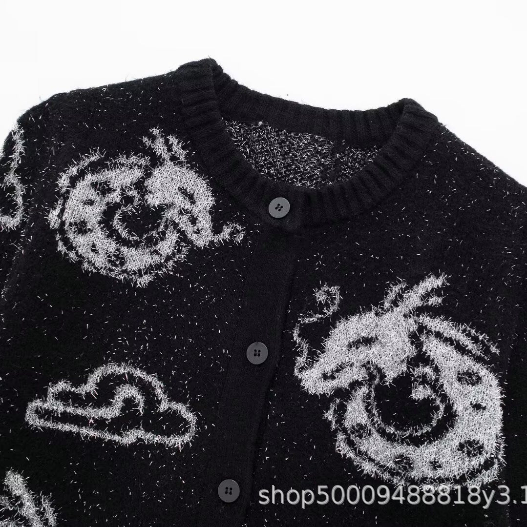 Damen Strickjacke mit einzigartigem Drachenmuster und Knopfverschluss Drune