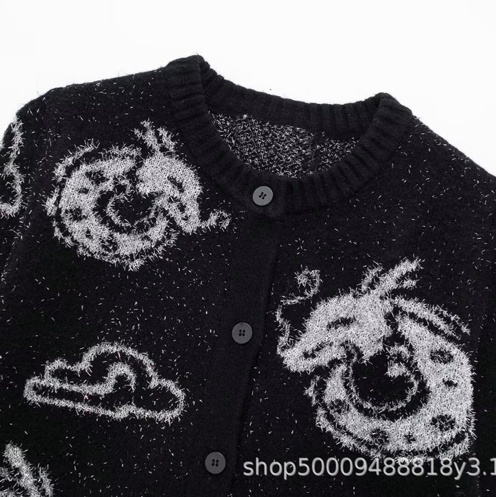 Damen Strickjacke mit einzigartigem Drachenmuster und Knopfverschluss Drune