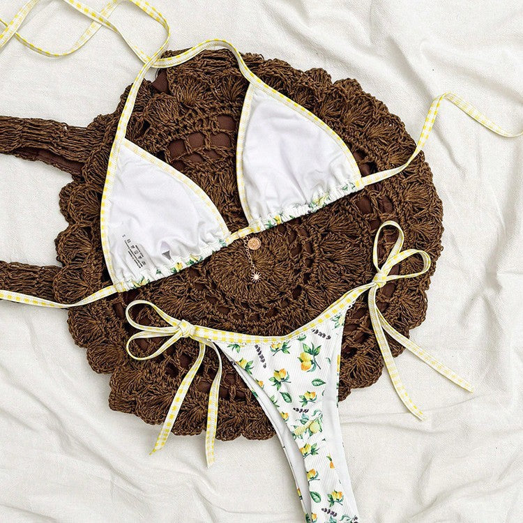 Damen Triangel-Bikini mit floralem Design und raffinierten Bindebändern Drune