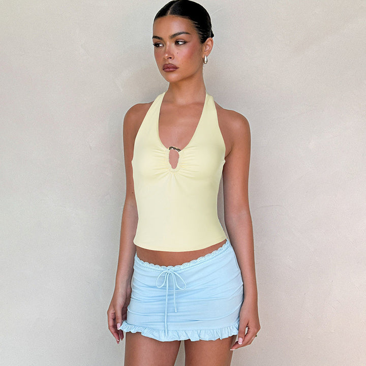 Damen Neckholder-Top mit dekorativem Ausschnitt und Raffung Drune