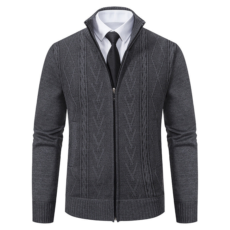 Herren Strickjacke mit Zopfmuster und durchgehendem Reißverschluss Drune
