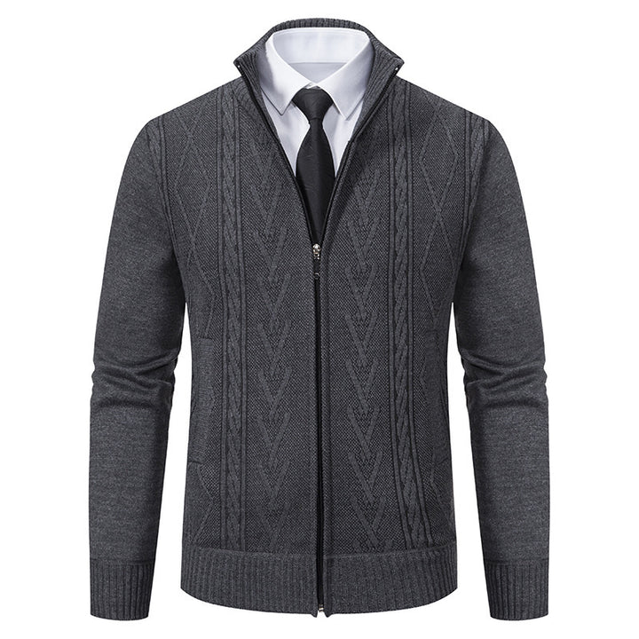 Herren Strickjacke mit Zopfmuster und durchgehendem Reißverschluss Drune