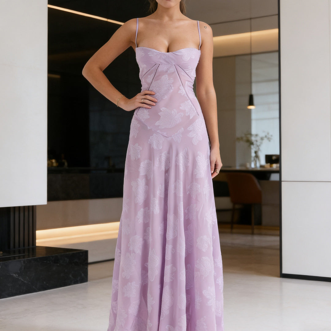 Damen Elegantes Abendkleid mit floralem Oberteil und schmalen Spaghetti-Trägern Drune
