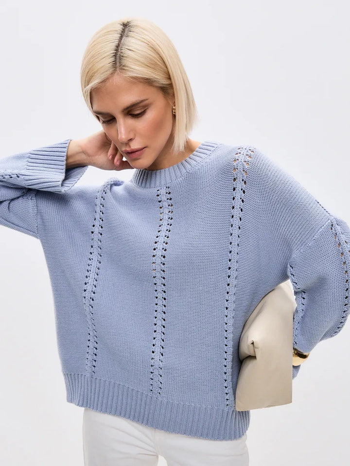 Damen lässiger Strickpullover mit luftigen Designelementen und überschnittenen Schultern Drune