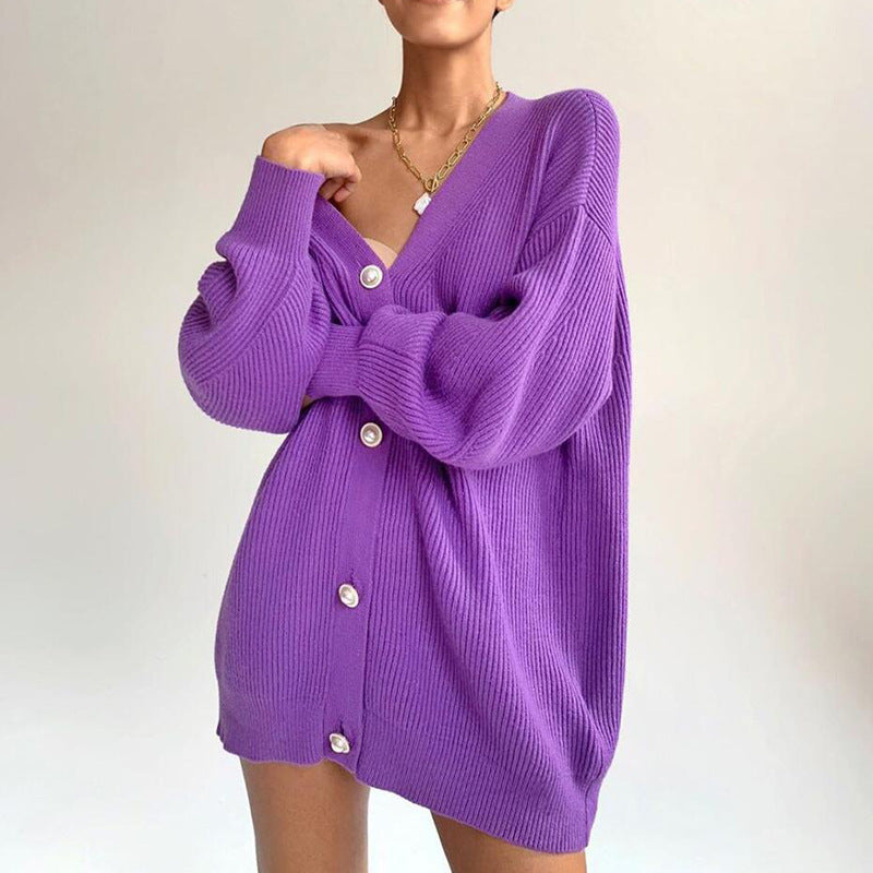 Damen Strickcardigan mit oversized Schnitt und dekorativen Knöpfen Drune