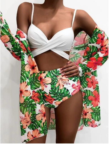 Damen Zweiteiliges Bikini-Set mit floralem Wickelüberwurf Drune