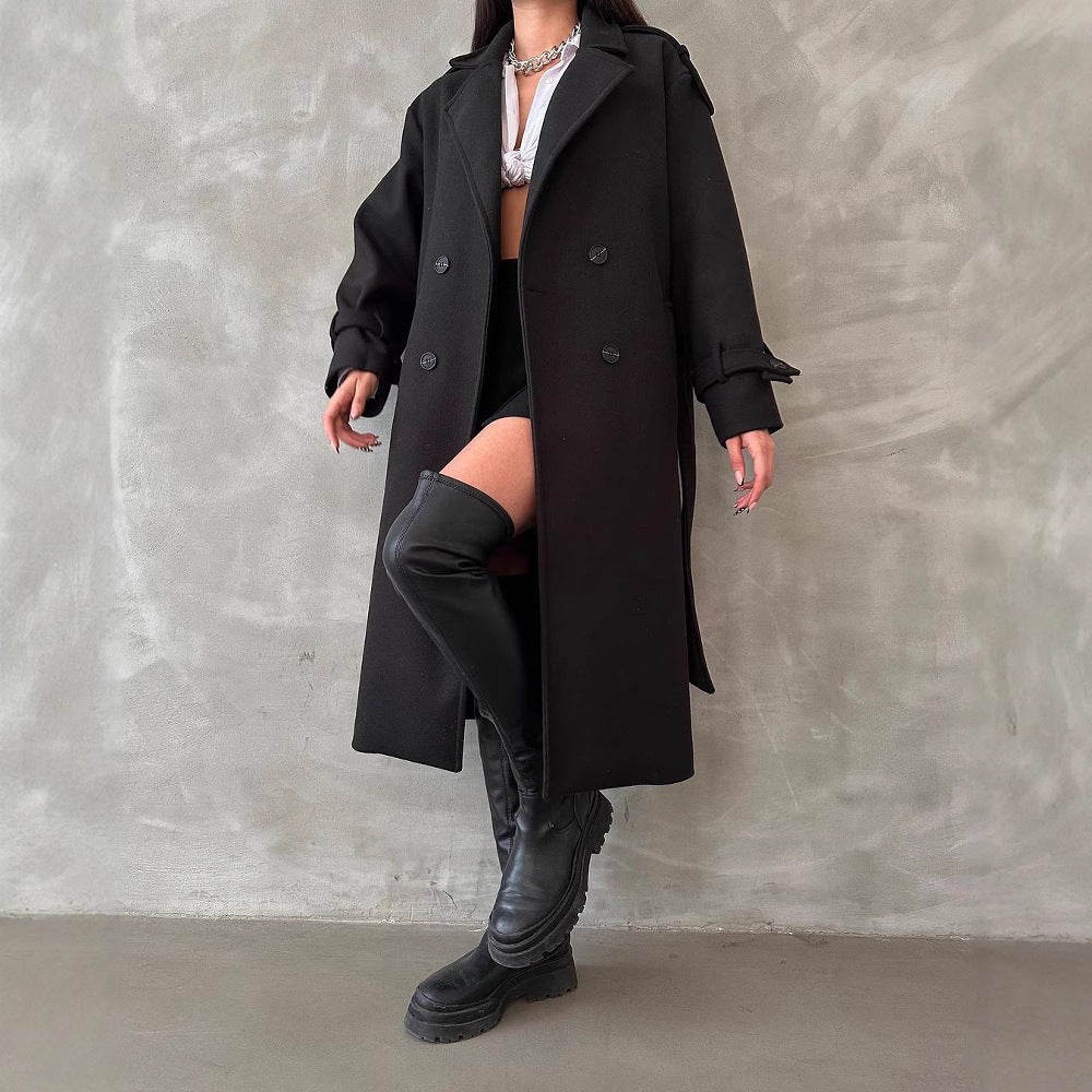 Damen Modischer Trenchcoat mit eleganten Details und doppelt geknöpfter Front Drune
