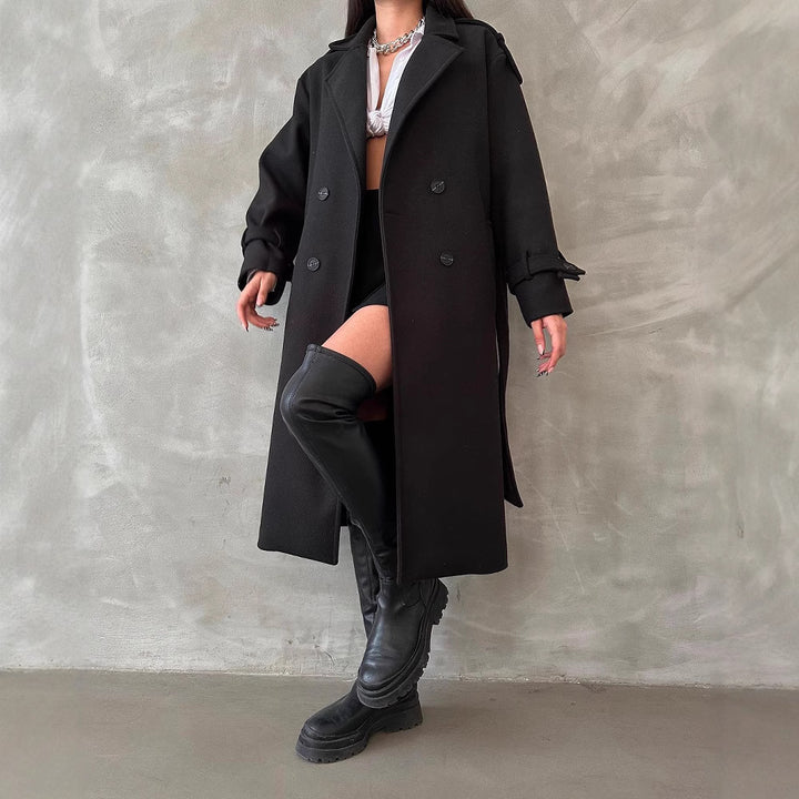 Damen Modischer Trenchcoat mit eleganten Details und doppelt geknöpfter Front Drune