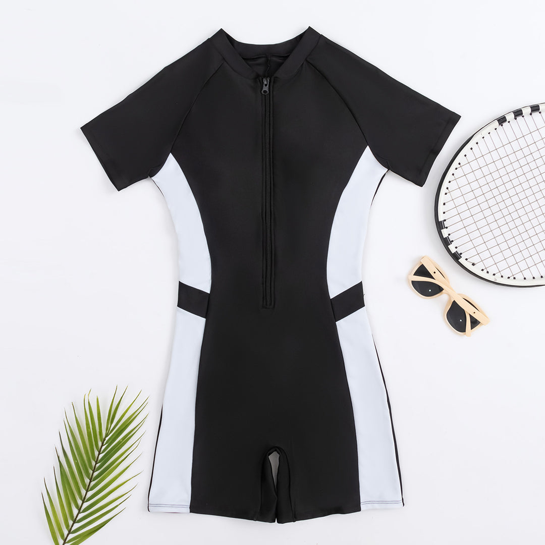 Damen Sportlicher Kurzarm-Surfanzug mit Reißverschluss und figurbetontem Design Drune
