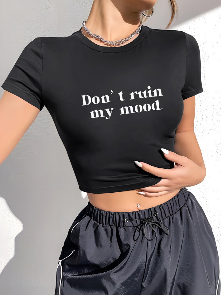 Damen Crop-T-Shirt mit modernem Grafiken-Aufdruck Drune