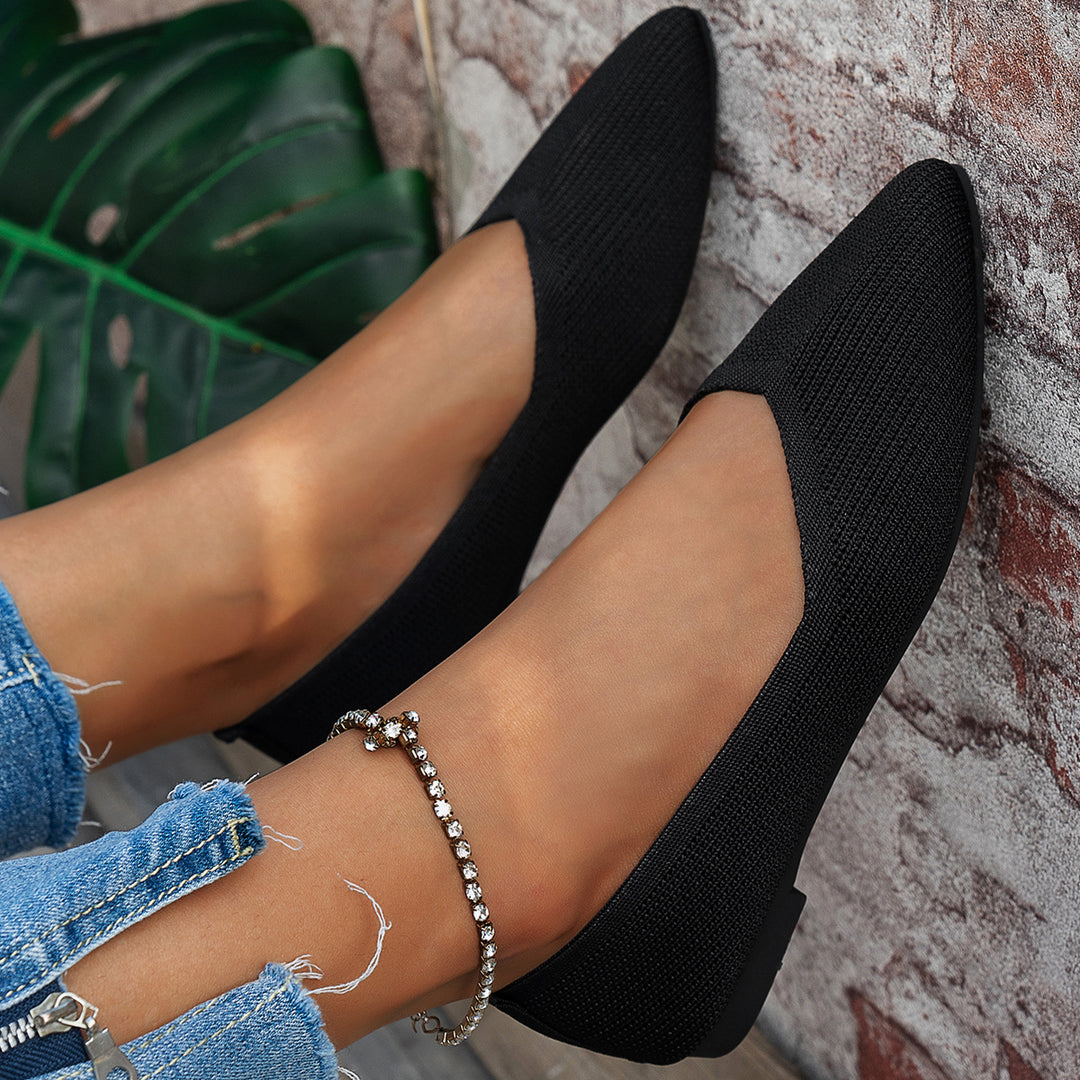 Damen elegante Ballerinas mit tiefem V-Ausschnitt und atmungsaktiver Obermaterialstruktur Drune