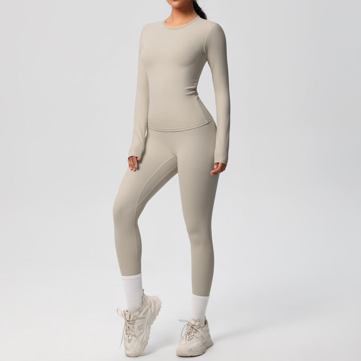 Damen Figurformendes Langarm-Top und Hochbundige Leggings Set Drune