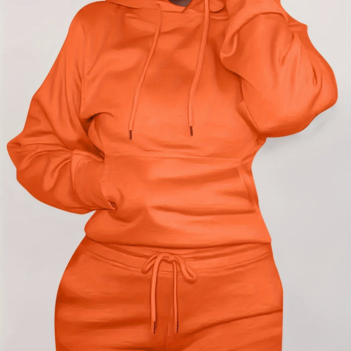 Damen nan figurbetontes Hoodie-und Taillenrock-Set mit Kängurutasche und Tunnelzug Drune