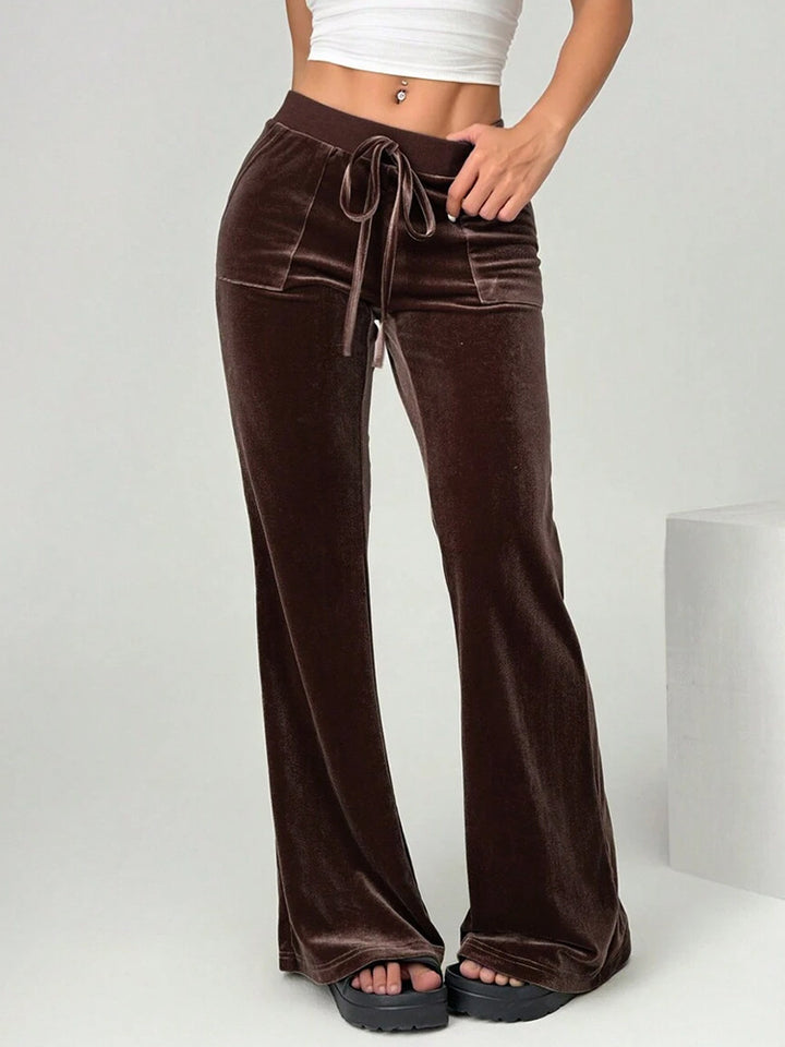 Damen Velours Freizeithose mit elastischem Bund und Taschen Drune