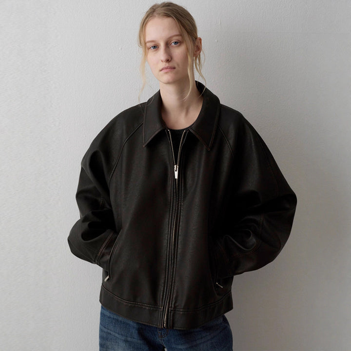 Damen elegante Lederjacke im minimalistischem Design Drune