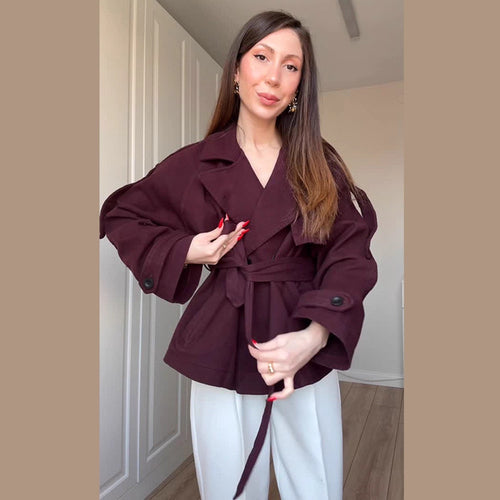 Damen Modische Oversized-Trenchcoat mit Taillengürtel Drune