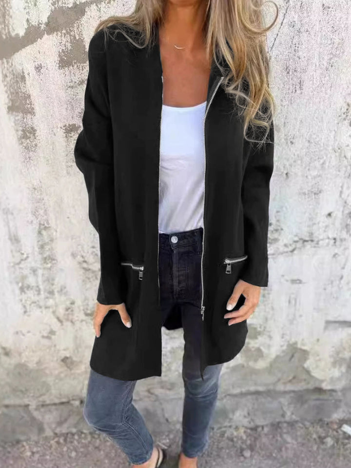 Damen lässige Langjacke mit praktischem Reißverschluss und seitlichen Taschen Drune