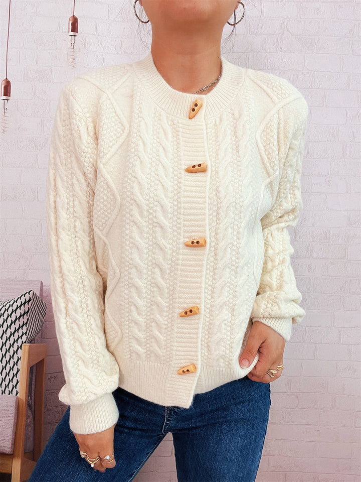Damen Strickjacke mit dekorativen Knöpfen und strukturierter Webart Drune