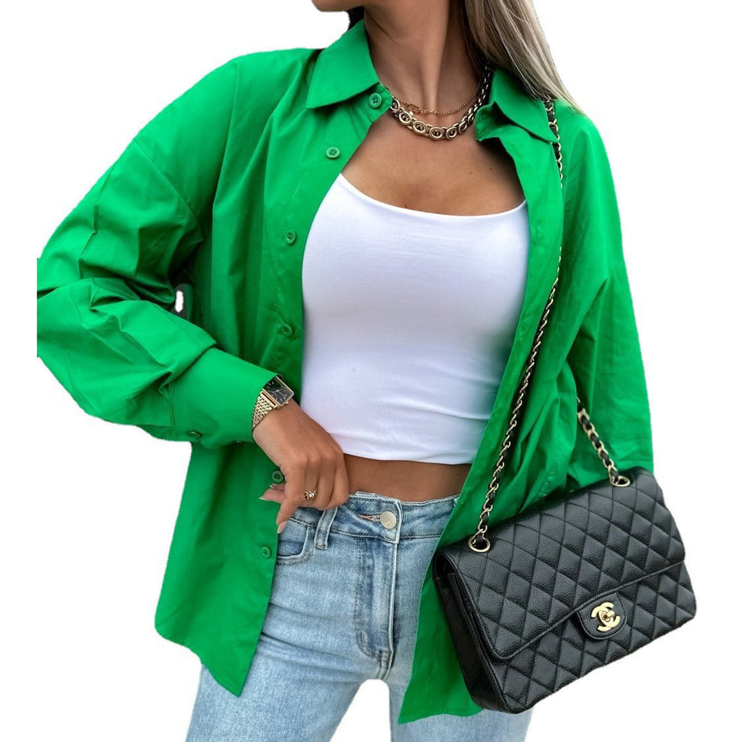Damen Oversized Hemdbluse aus leichtem Baumwollmix mit knopflosem Design Drune
