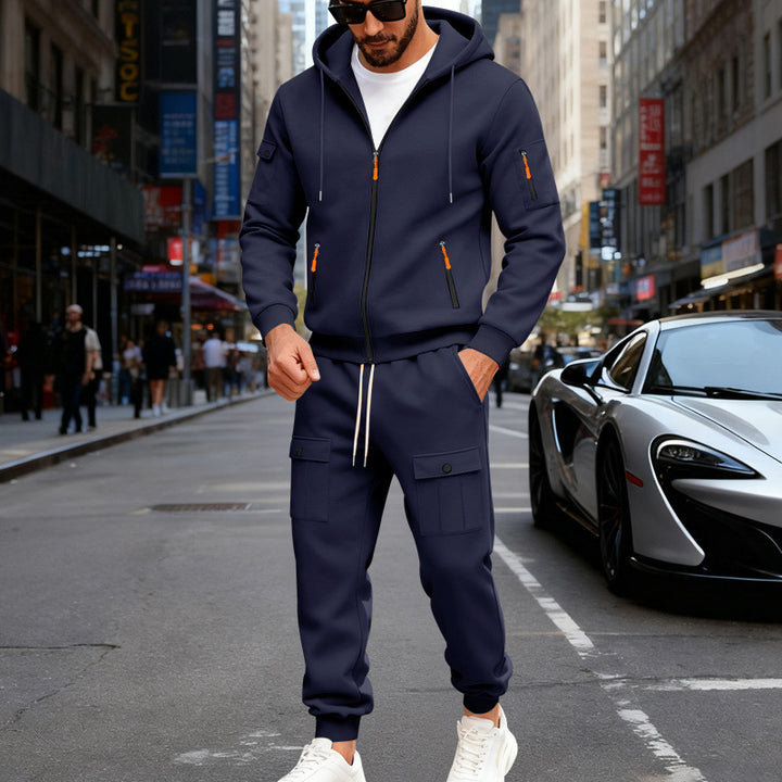 Herren nan urbaner Kapuzen-Jogginganzug aus Baumwollmix mit Cargo-Taschen und funktionalen Reißverschlüssen Drune