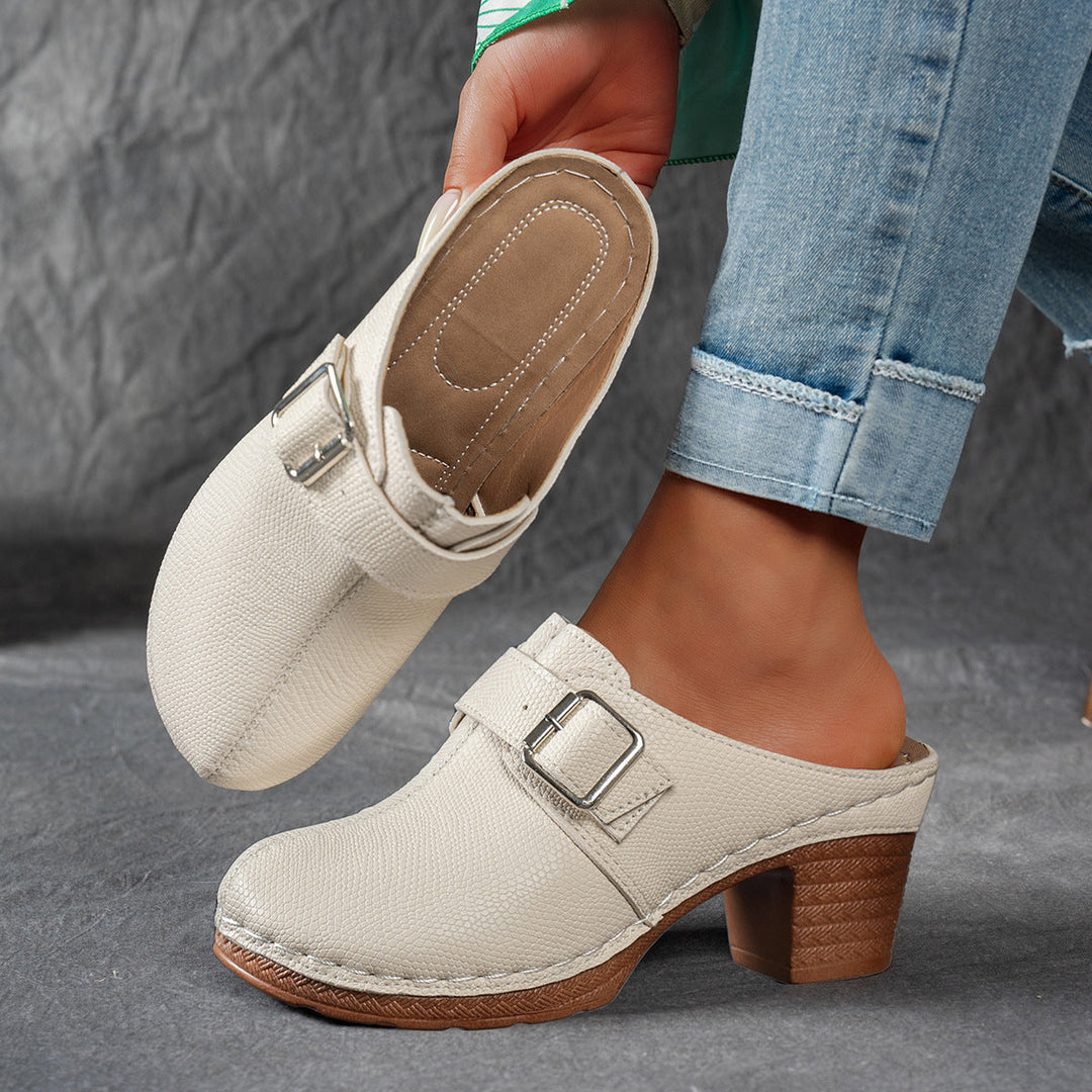 Damen Clogs mit modischem Schnallen-Design und komfortablem blockiertem Absatz Drune