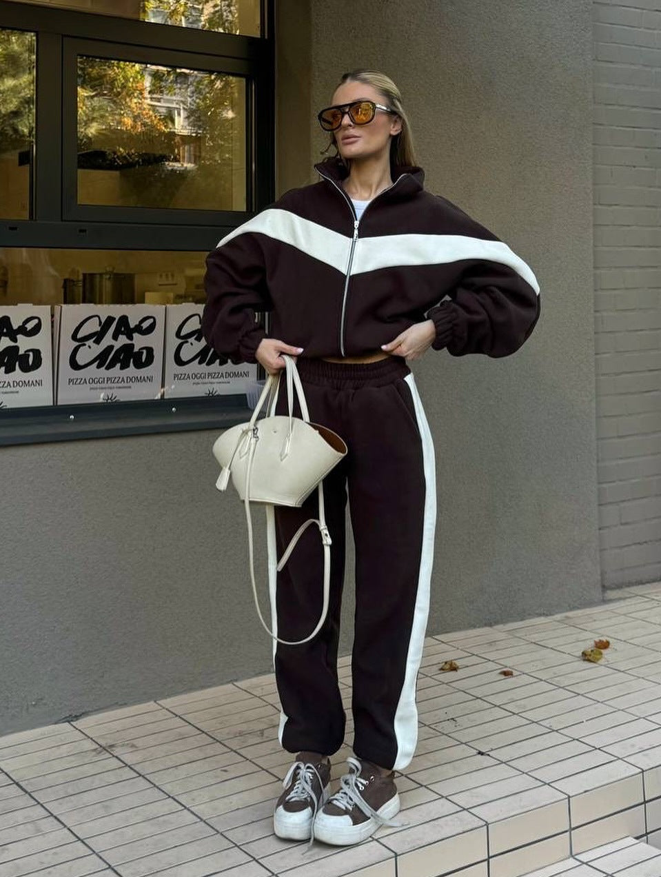 Damen Sportliches Fleece-Set mit hohem Kragen und blousonartigem Schnitt Drune