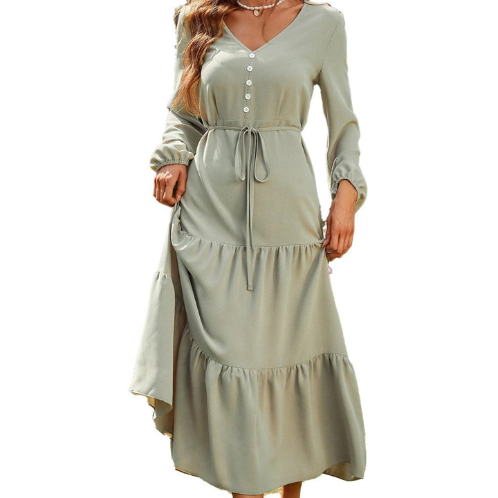Damen Maxi-Kleid mit eleganten Puffärmeln und tailliertem Schnitt Drune
