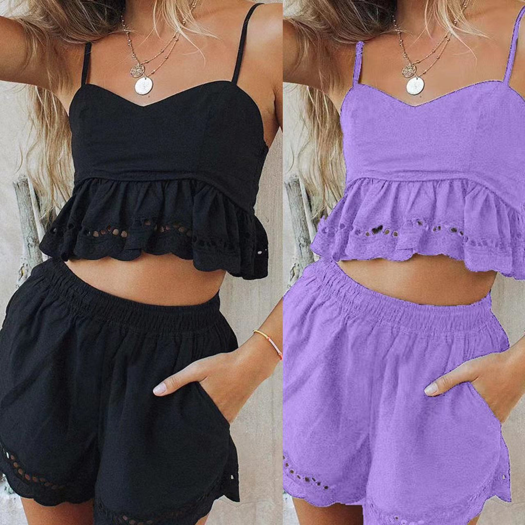 Damen lässiges Crop-Top und Shorts Ensemble Drune