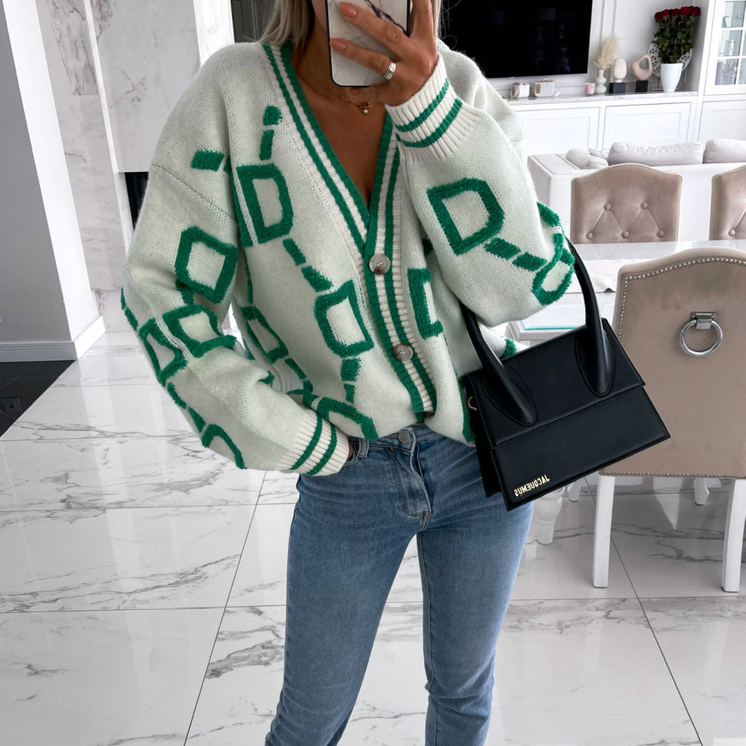 Damen Strickjacke mit auffälligem Muster und bequemen Knöpfen Drune
