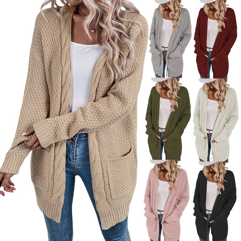 Damen lässige Strickjacke mit tiefen Taschen und knittrigem Design Drune