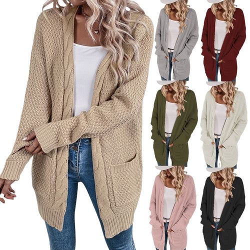 Damen lässige Strickjacke mit tiefen Taschen und knittrigem Design Drune
