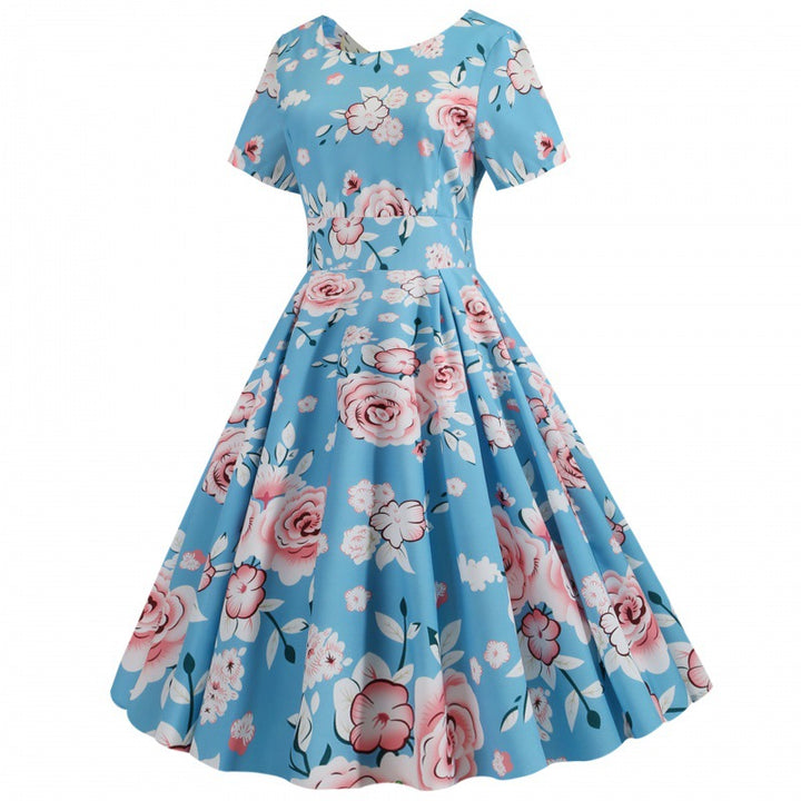 Damen A-Linien Kleid mit floralem Muster und schwingendem Rock Drune