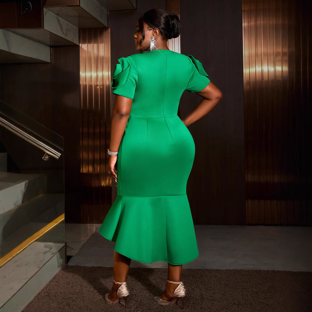 Damen figurbetontes Abendkleid mit Rüschensäumen und schickem Gürtel Drune