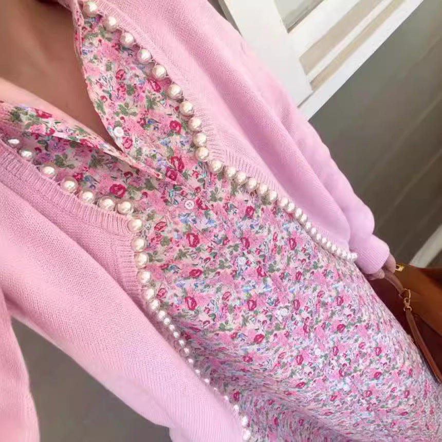 Damen Strickjacke mit Perlenverzierung und Lockeren Schnitt Drune