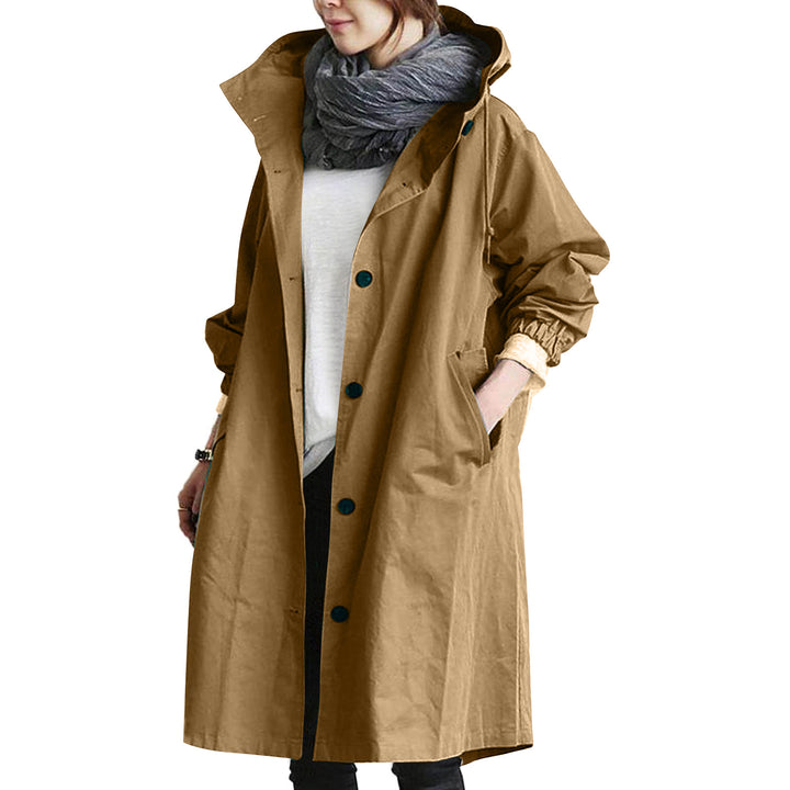 Damen nan leichter oversized Regenmantel mit Kapuze und verdeckter Knopfleiste Drune