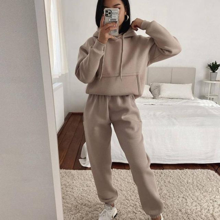 Damen nan kuscheliger Oversize-Kapuzenpullover und Highwaist-Jogginghose Set Drune