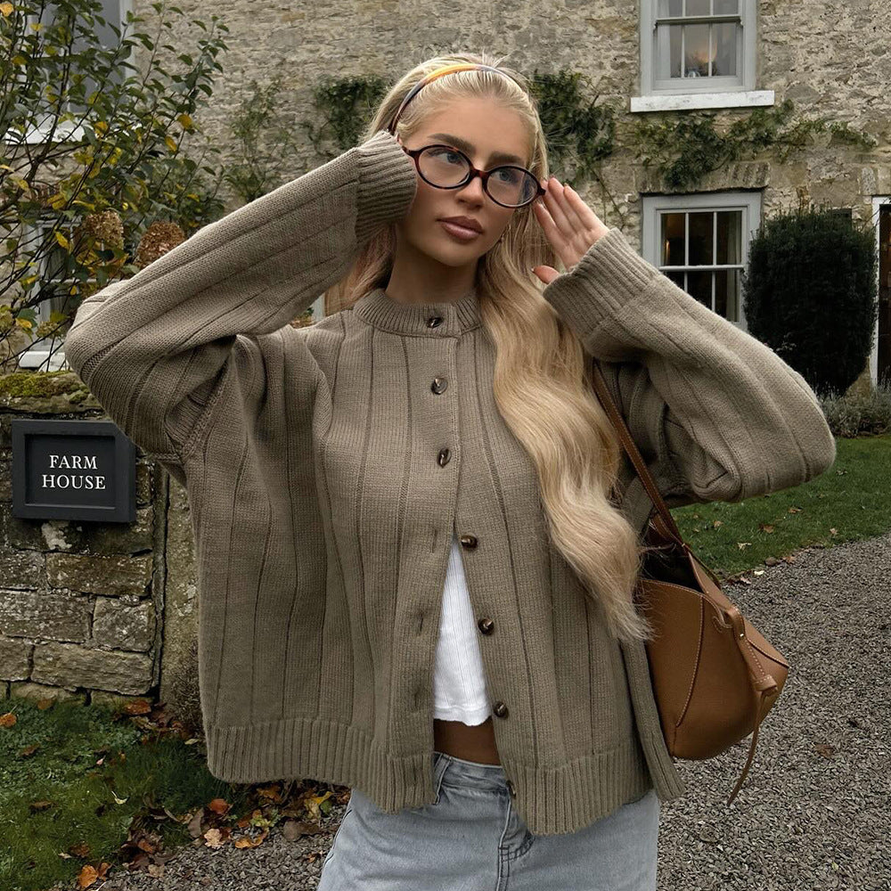 Damen Oversized Strickjacke mit Knopfverschluss Drune